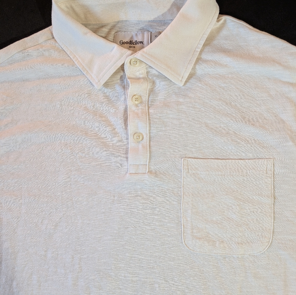 Goodfellow & Co Light Cream Polo Shirt Men's XL Short Sleeve Solid Button Pocket